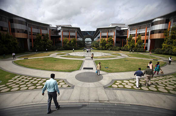forecourt at the Infosys campus in the Electronic City area of Bangalore.
