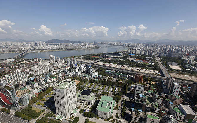 Gangnam area is seen down the Han River in Seoul, South Korea.