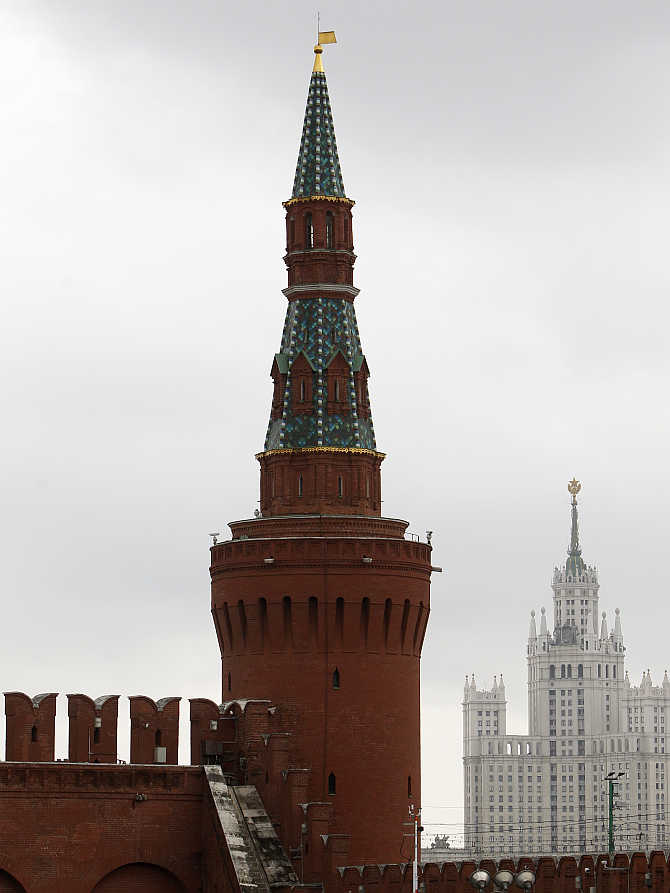 Kremlin Beklemishevskaya Tower in central Moscow, Russia.