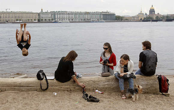 Neva River in central St Petersburg, Russia.