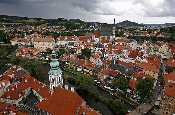 Unesco protected medieval city of Cesky Krumlov, 160km south from Prague, the Czech Republic.