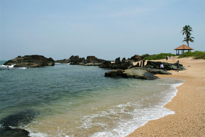  Om beach had gained its name from the peculiar shape of the coast which resembles the venerated Sanskrit sound